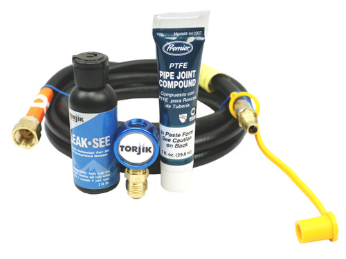 12 Ft. Propane Hose with Male/Female quick-connect and shutoff.